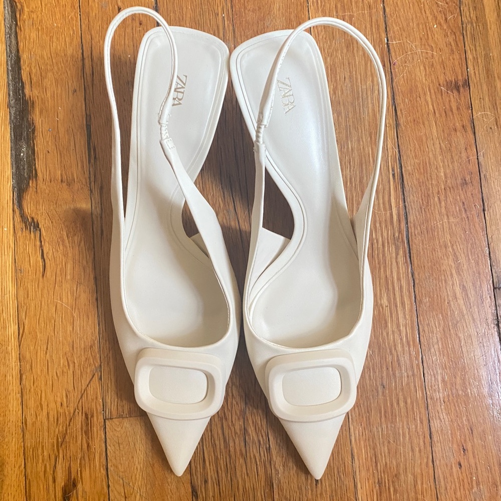 Zara Kitten Heel Slingbacks in Off-White Size 41